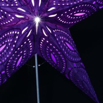 Siddharta Batik Glitter/Lila - Faltbarer Leuchtstern, Weihnachtsstern aus Papier mit 5 Zacken, 60 cm